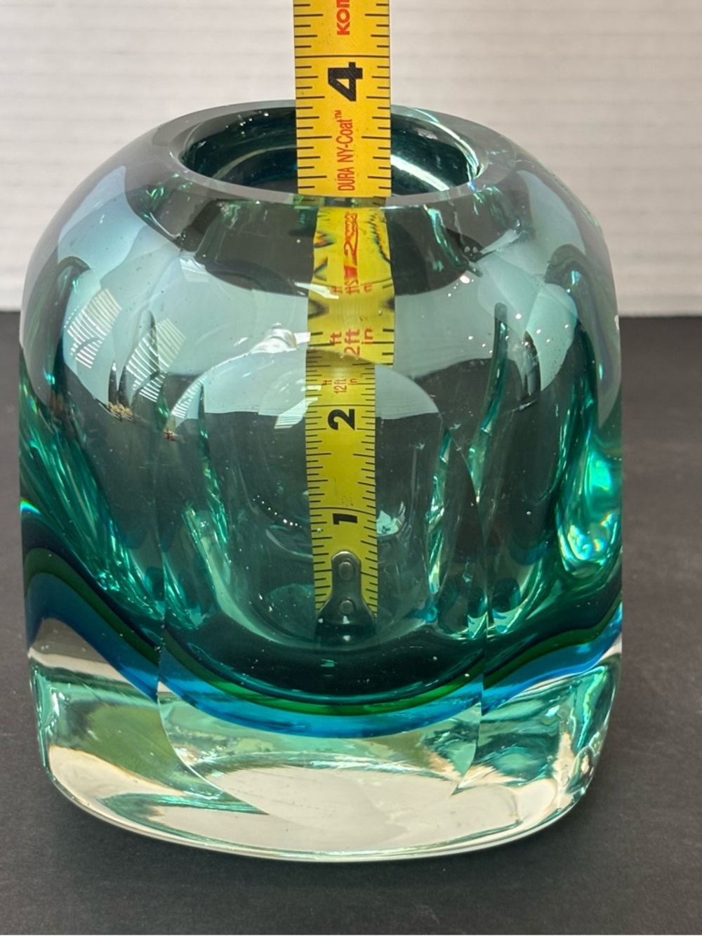 Murano Style Sommerso Art Glass Vase/Candle Teal Blue Heavy Glass Hand Blown4.5” - Picture 15 of 15